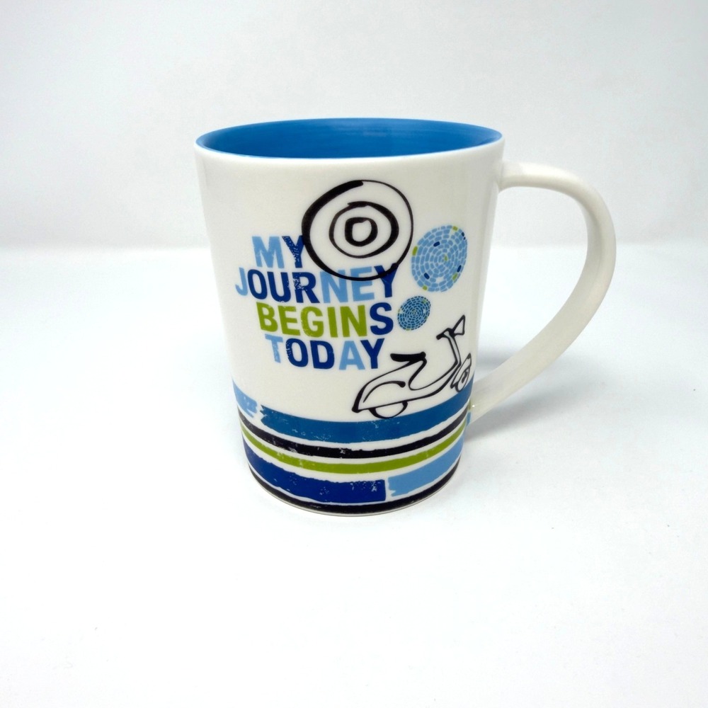 Starbucks 2008 My Journey Begins Today Coffee Mug 14oz Blue White